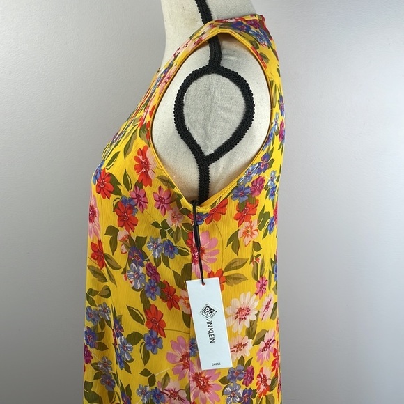 NWT Calvin Klein Sleeveless Dress SZ 2 Yellow Floral Short Slip Dress - Picture 5 of 14